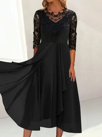JFN Round Neck Plain Black Lace Elegant Swing Formal Occasion Midi Prom Dresses