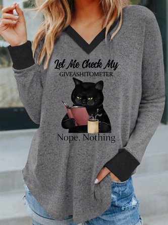 JFN V Neck Colorblock Animal Cat T-Shirt