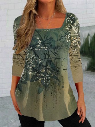 Floral Casual Square Neck Loose Top