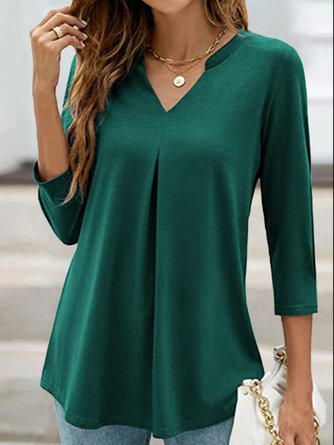 Women's 3/4 Sleeve Work Blouses Casual V Neck Shirts Top