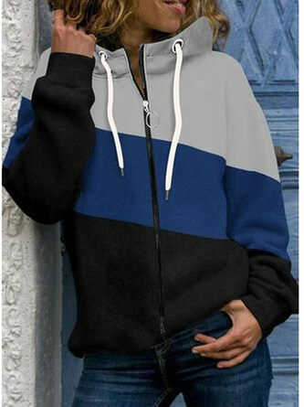 Women Geometric Casual Autumn Hoodie Micro-Elasticity Daily Hooded H-Line Regular Other Coat