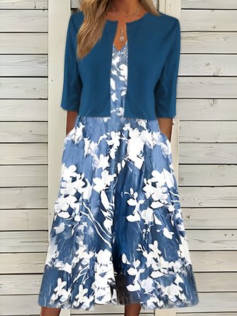 JFN Casual Floral Two Piece Sets Midi Dresses