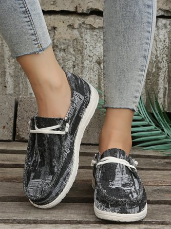 Patched Distressed Casual Denim Flats