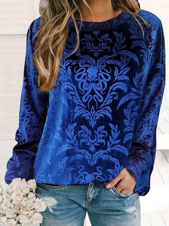 Gorgeous velvet folk pattern embossed loose sweater