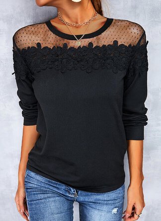Simple Plain Lace Stitching Loose Sweater