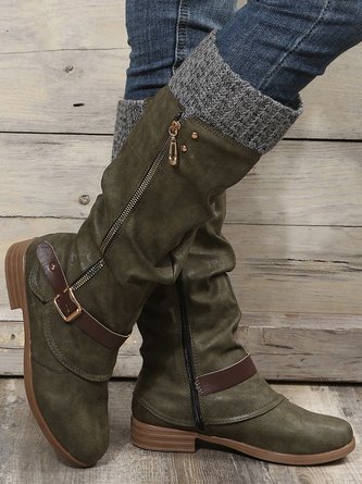 Daily Leather Low Heel Boots