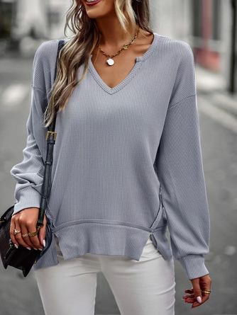 Plain Cotton-Blend Casual Sweatshirts