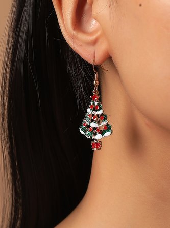 Christmas 3D Tree Cutout Earrings Holiday Party Earrings