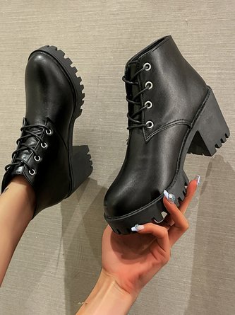 Black Simple Chunky Heel Platform Ankle Boots Footwear