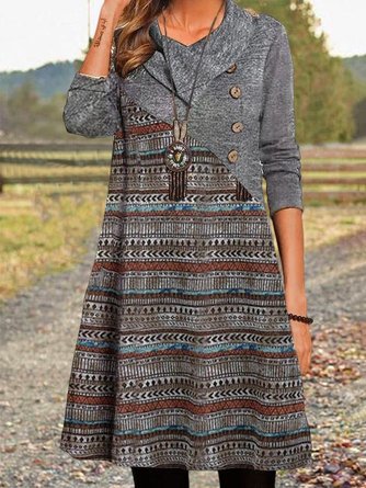 Ethnic Floral Design Loose Sweater Skirt
