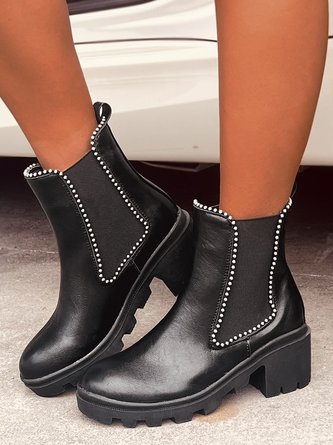 Fashion Rhinestone Chunky Chunky Heel Chelsea Boots Footwear