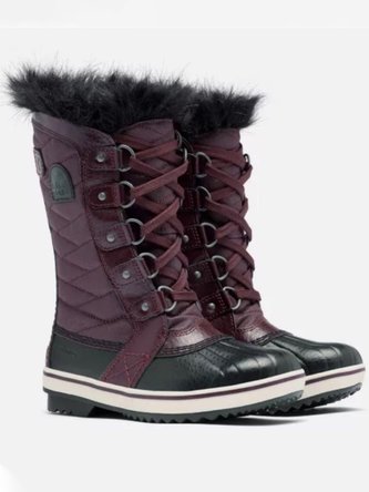 Burgundy Patchwork Warm Outdoor Snow Boots