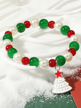 Christmas Red Green Elk Christmas Tree Pattern Beaded Crystal Bracelet Christmas Party Jewelry