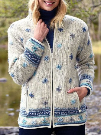 Geometric Regular Fit Sweater Coat