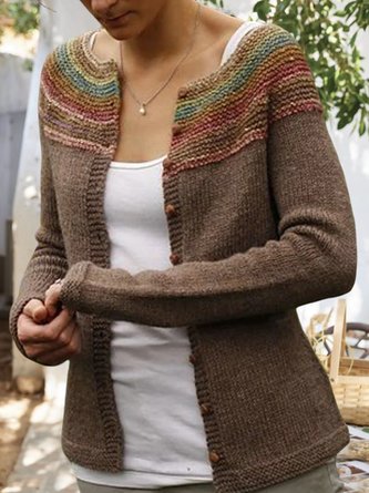 Brown Long Sleeve Casual Paneled Sweater coat