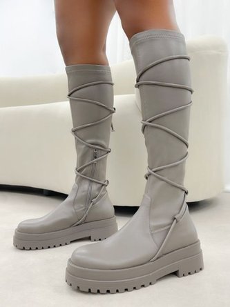Plain Lace Up Straight Boots