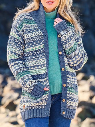Regular Fit Color Block Ethnic Sweater Coat