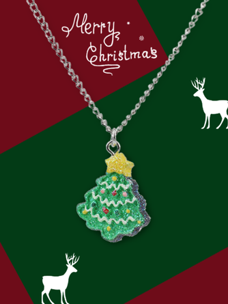 Christmas Green Crystal Christmas Tree Pattern Necklace Festive Party Pendant Jewelry