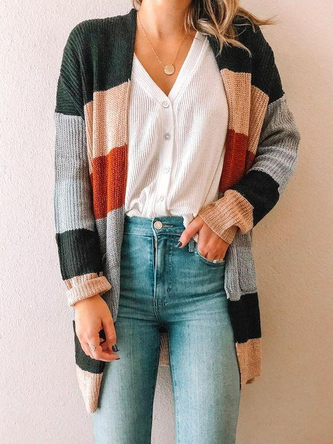 Color Block Casual Loose Sweater Coat