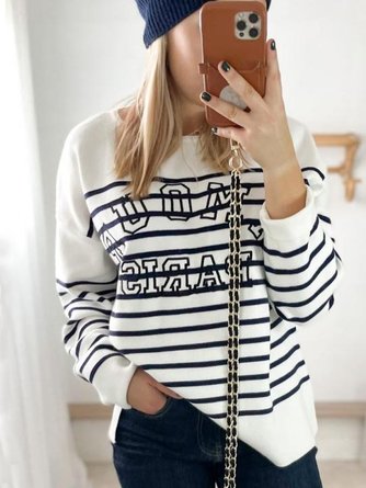 Striped Casual Yarn/Wool Yarn Sweater