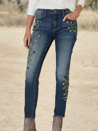Embroidery Denim Floral Casual Jeans