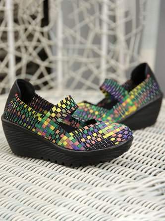 Colorful Woven Wedge Platform Mary Jane