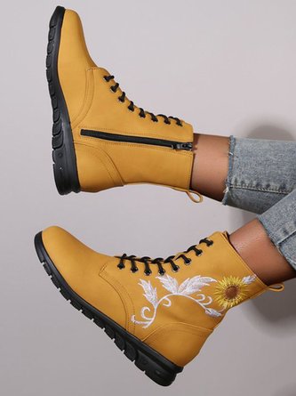 Ethnic Floral Embroidered Zip Booties