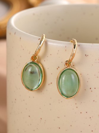Casual Green Gem Geometric Earrings Simple Everyday Jewelry