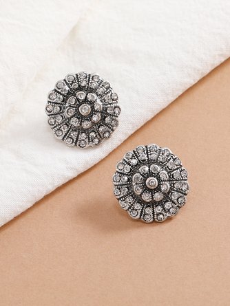 Ethnic Vintage Distressed Diamond Floral Pattern Earrings Bohemian Resort Jewelry