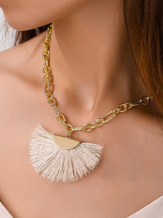 Boho Chain Tassel Pendant Necklace Beach Vacation Ethnic Jewelry