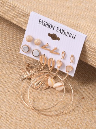 6Pcs Boho Seashell Geometric Earrings Stud Earrings Set Beach Vacation Jewelry