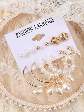6Pcs Elegant Pearl Earring Stud Set Daily Commuting Party Jewelry