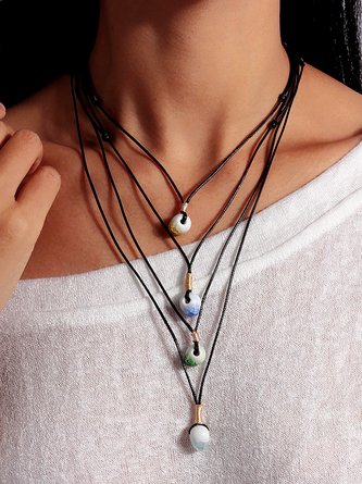 4Pcs Bohemian Vacation Style Beaded Ceramic Multilayer Necklace Ethnic Vintage Beach Jewelry