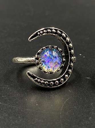 Boho Vintage Moon Motif Crystal Ring Ethnic Jewelry