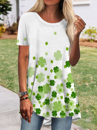 Women's St. Patrick's Crew Neck Four-Leaf Clover Knitted Casual Top