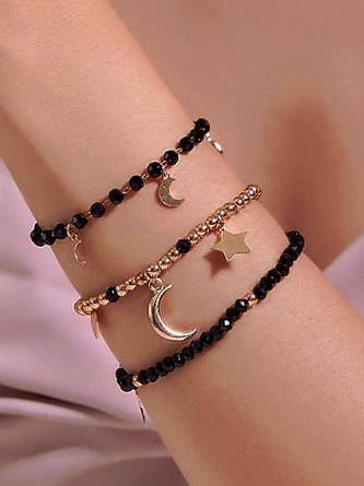 3Pcs Bohemian Holiday Beach Moon Star Pattern Multilayer Bracelet Set Jewelry