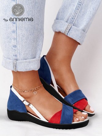 Red-Blue Buckle Decor Color Block Strappy Sandals