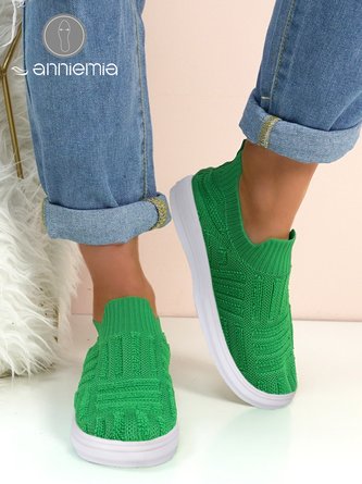 Breathable Green Casual Slip On Flyknit Shoes