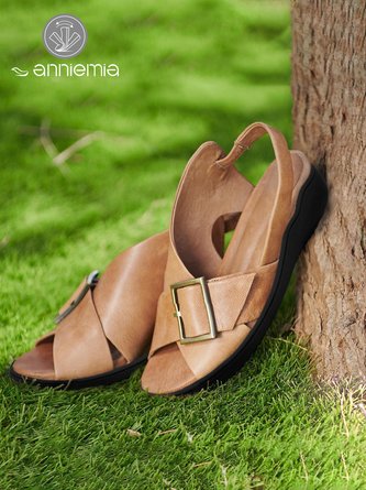 Vintage Light Brown Buckle Decor Strappy Sandals