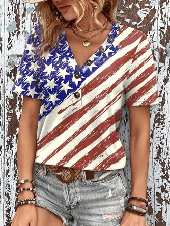 Casual Loose Independence Day V Neck Shirt