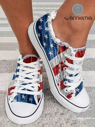Independence Day Flag Fringe Hem Lace-up Canvas Shoes