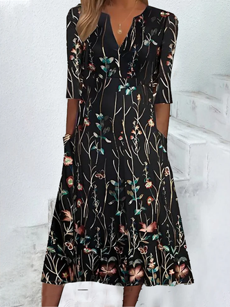 Women's Casual Dress Long Dress Maxi Dress Black Half Sleeve Floral Print Summer Spring V Neck Fashion