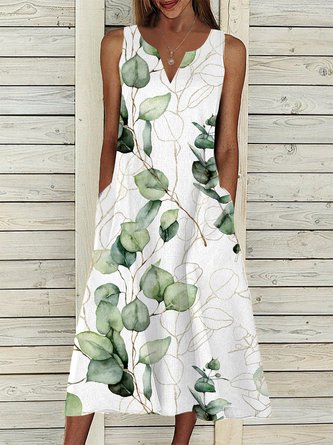 Leaf Loose Casual V Neck Dress