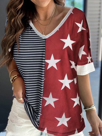 Knitted America Flag V Neck Casual Shirt