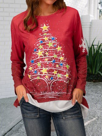 Red Holiday Cotton-Blend Shirts & Tops