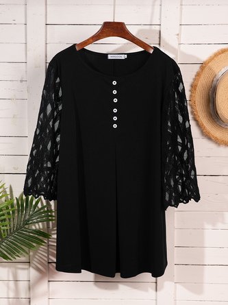 L-6XL Geometric Translucent Sleeve Plus Size Blouse Casual Button Women Tops Blouses Ruffled Long Sleeve Shirts