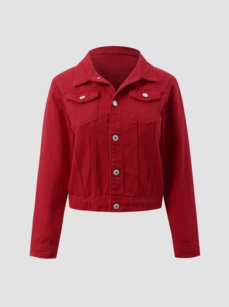 New cotton blend solid denim jacket long sleeve top