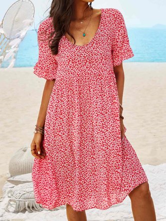 JFN V Neck Floral Beach Vacation Casual Mini Dresses