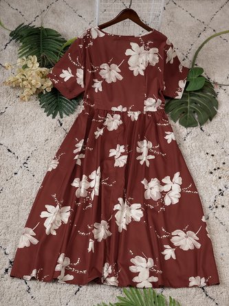 A-Line Short Sleeve Elegant Floral Weaving Dress