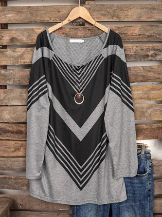Printed Cotton-Blend Long Sleeve Stripes Tops
